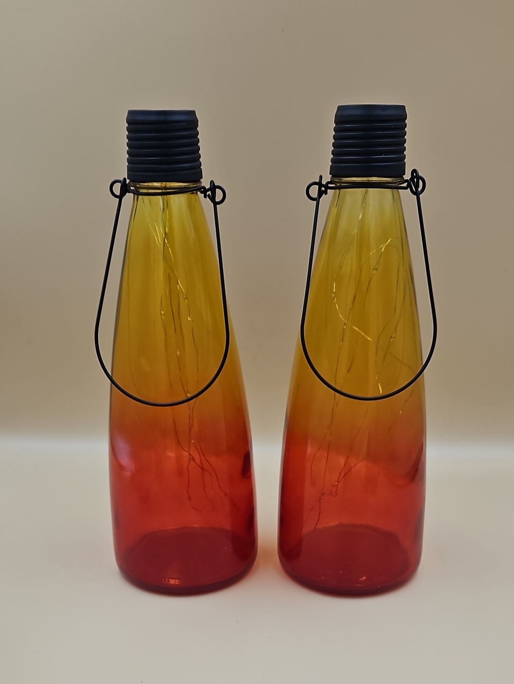 Amber-to-Red Ombre Glass Lantern Bottles (Pair)